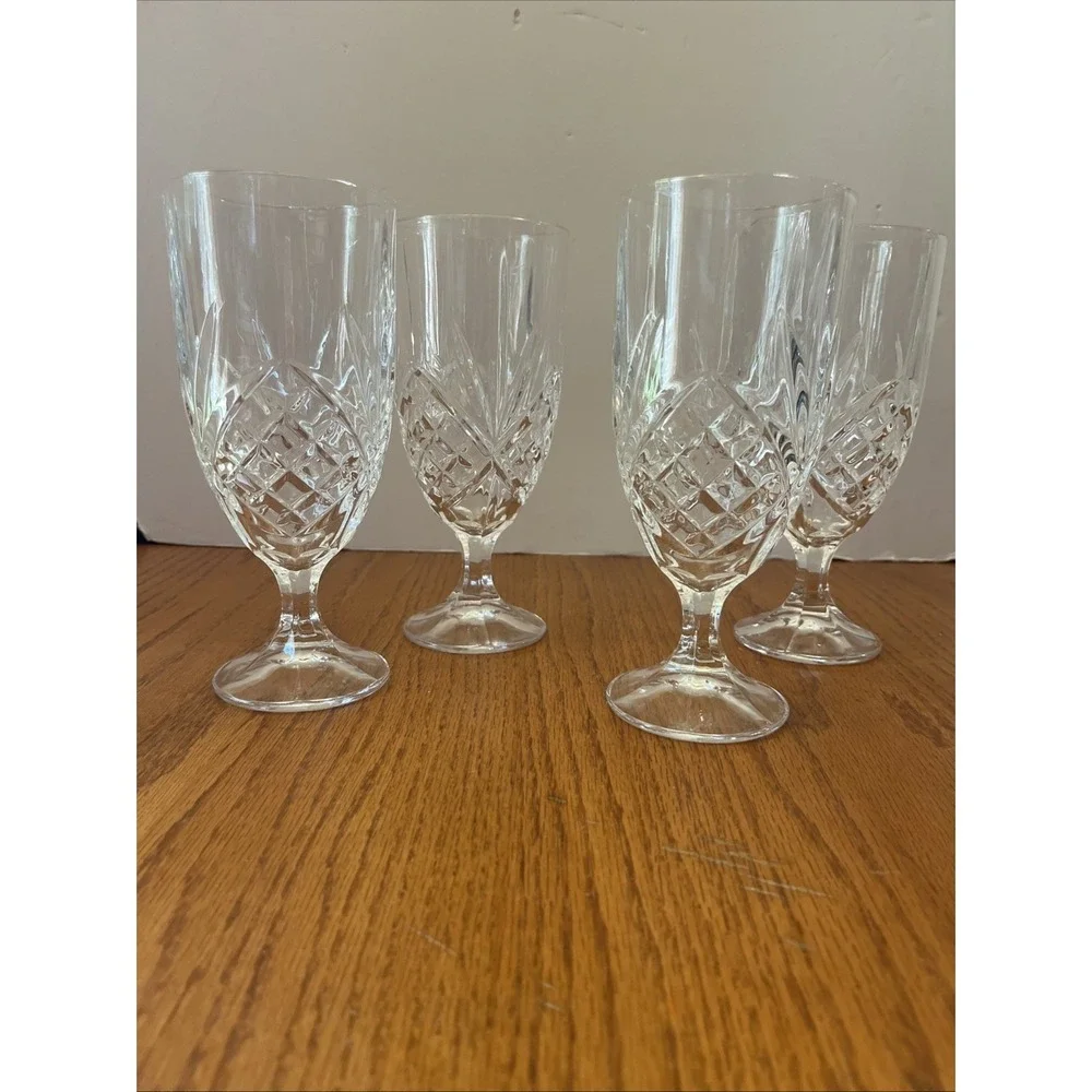 4 Godinger Dublin‎ Shannon Crystal Footed Ice Tea/ Water Goblet Stemware EUC